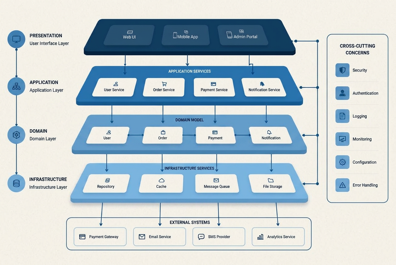 Layered abstract diagram of software architecture